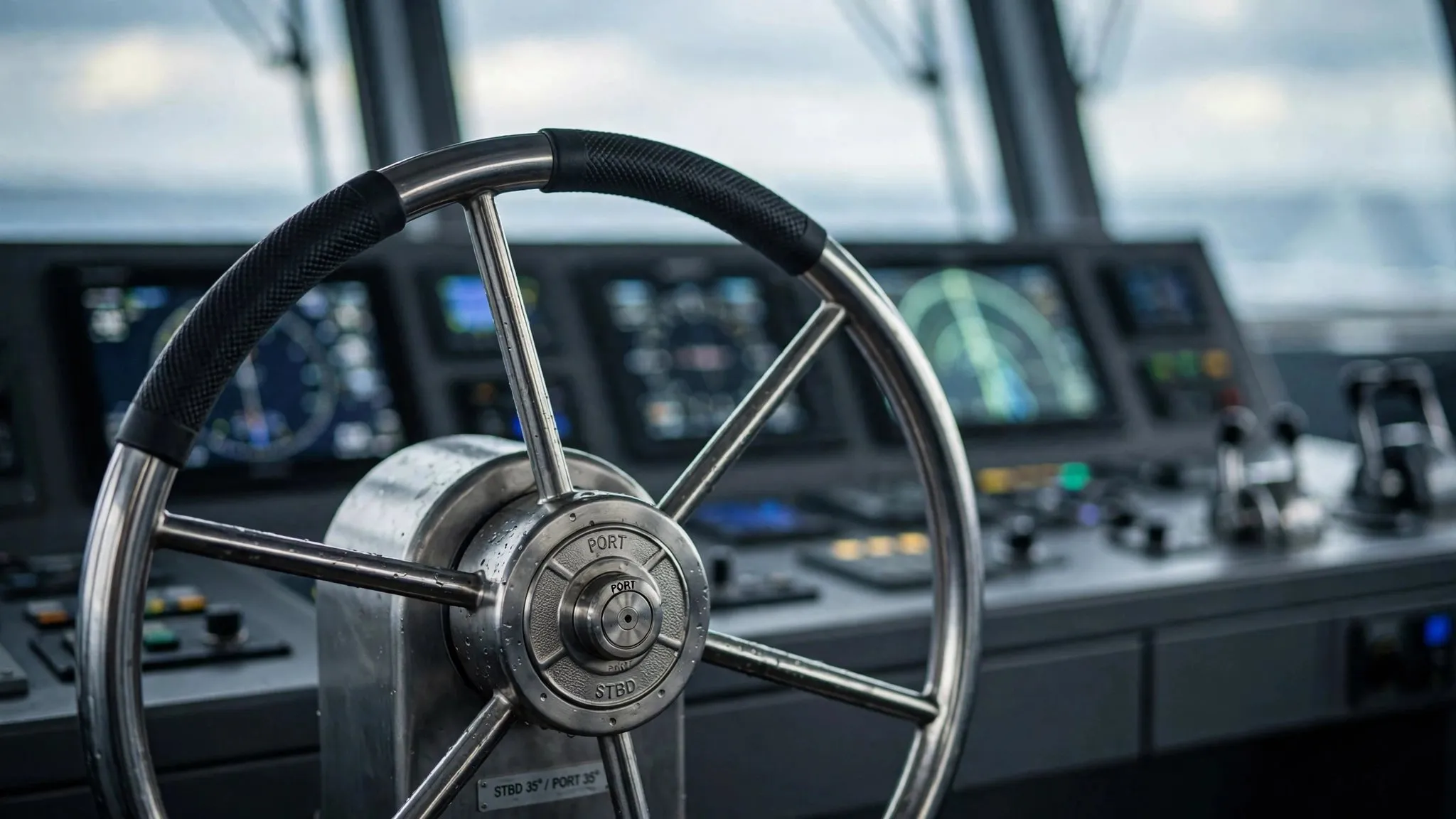 Ship helm and control console, representing executive leadership